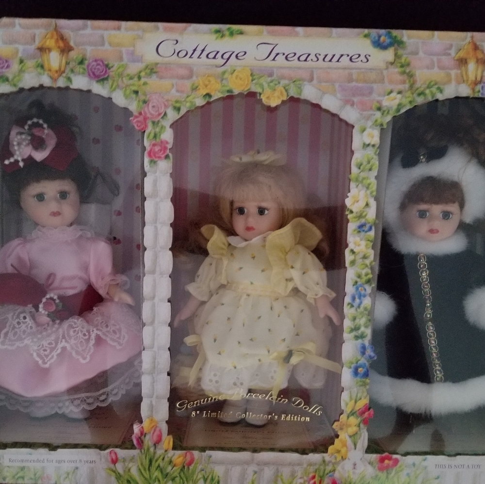 1997 Cottage Treasures Set of 3 Porcelain 8" Dolls